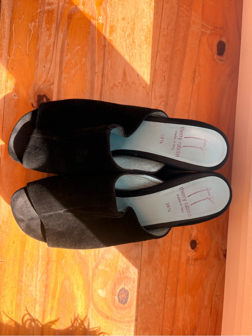 Thierry Rabotin Black Open-Toe Suede Slide Mules
